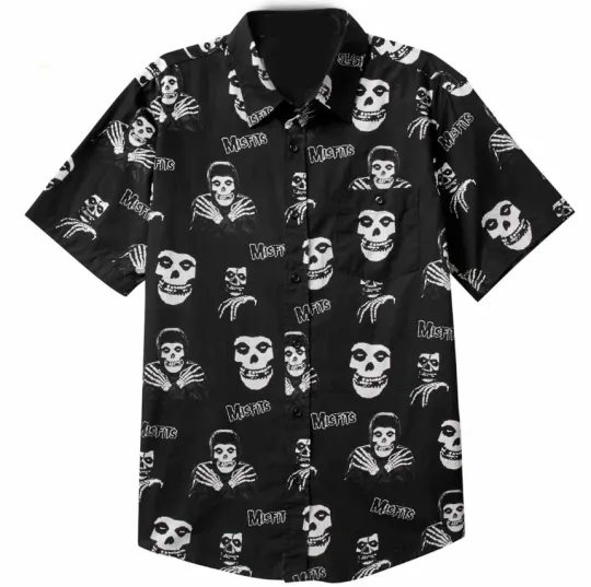 Happy Halloween Misfits Tropical Black and White Hawaiian Shirt for Men