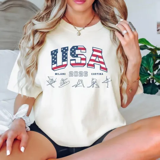 Discover Milano Cortina 2026 Winter Games T-shirt USA Team Sports Gift for Sports Fan Skiing Tshirt