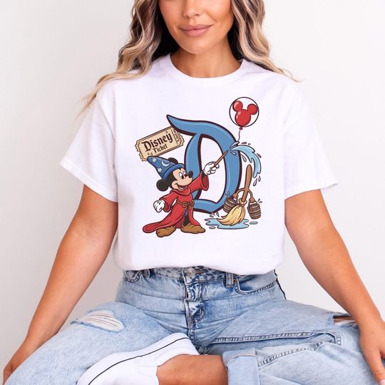 Discover Sorcerer Mickey Letter D T-Shirt for Adults & Kids
