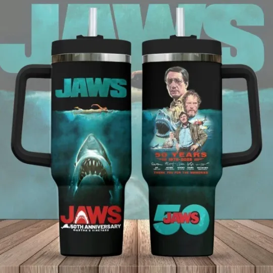 Discover Jaws 40oz Tumbler 50 Years Anniversary 1975-2025