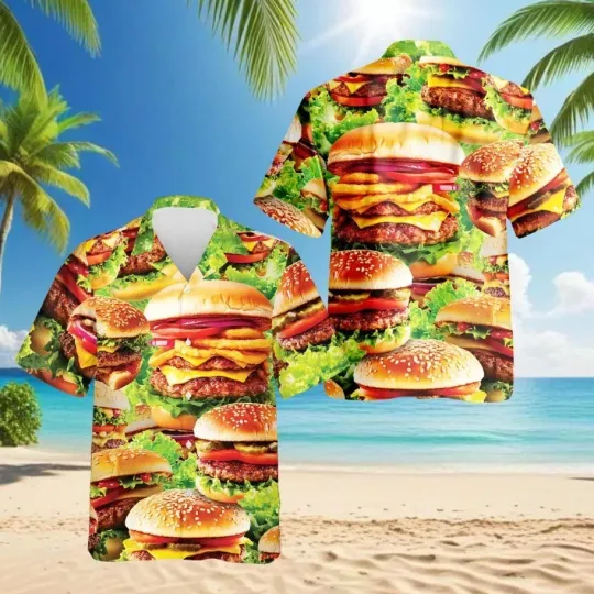 Discover Burger Hawaiian Shirt with Cheeseburger Print