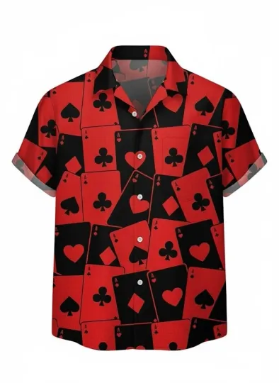 Discover Black & Red Poker AOP Short Sleeve Unisex Hawaiian Shirt