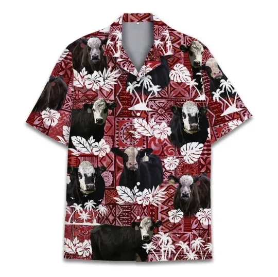 Discover Hereford Cow Hawaiian Shirt Men Women Tropical Cow Print