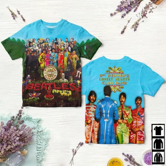 Merry Christmas The Beatles Lonely Hearts 3D T-Shirt AOP