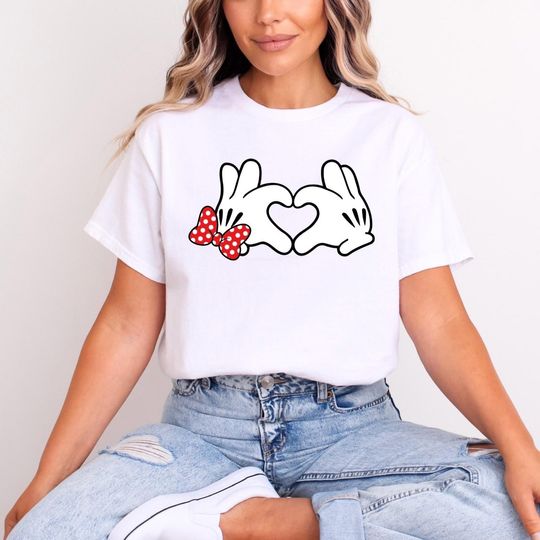 Discover Minnie Mickey Love Heart Hands T-Shirt