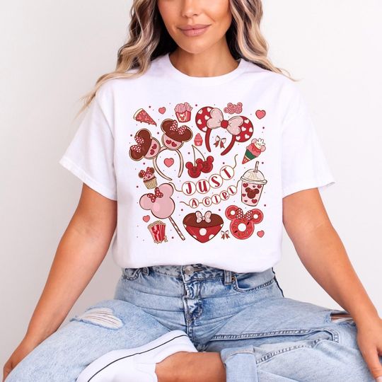 Discover Minnie Mouse Just a Girl Valentines Disney Snacks T-Shirt for Adults & Kids