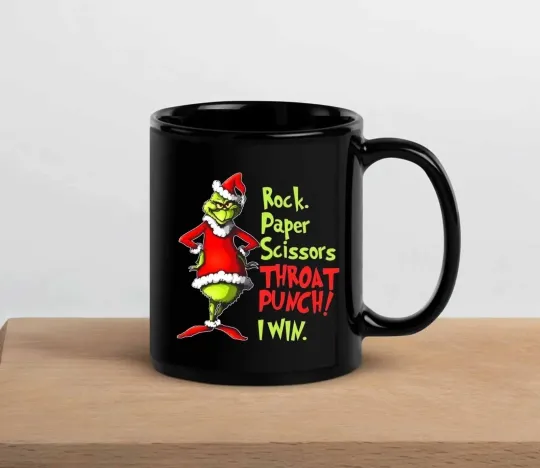 Discover Funny Rock Paper Scissors Throat Punch Christmas Coffee Mug
