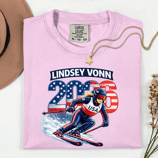 Lindsey Vonn 2026 Winter Olympics Downhill USA Flag Ski Retro Design