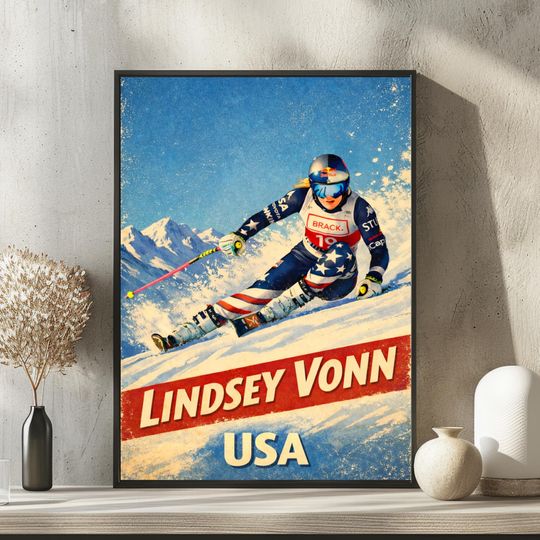 Discover Lindsey Vonn Ski Racer Poster Matte Vertical Poster | USA Vintage Skiing Print