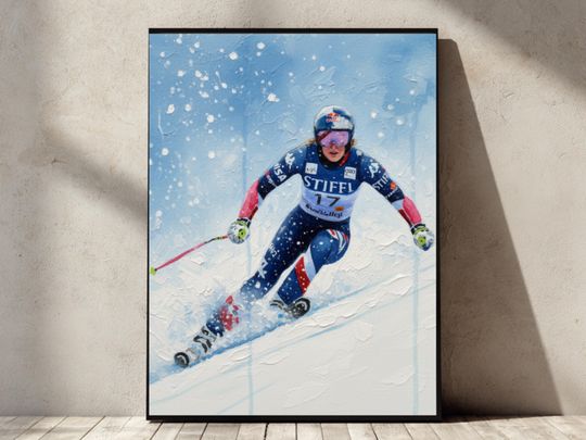 Discover Lindsey Vonn inspired Ski Racing Oil Painting | Winter Sports Fan Art