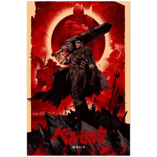 Discover Berserkk Guts Crimson Eclipse Anime Art Poster