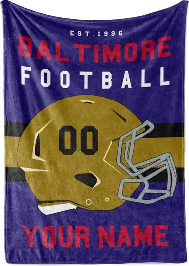 Personalized Baltimore Ravens Blanket for Football Fan, Ideal for Youth Football Players & Adults