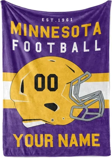 Personalized Minnesota Vikings Blanket for Football Fan, Ideal for Youth Football Players & Adults