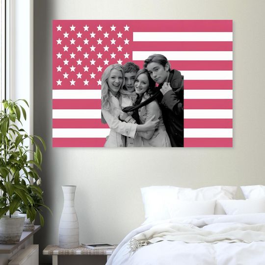 Discover Custom Pink American Flag Tapestry Gossip Girl Characters Chuck, Blair, Nlin, Serena