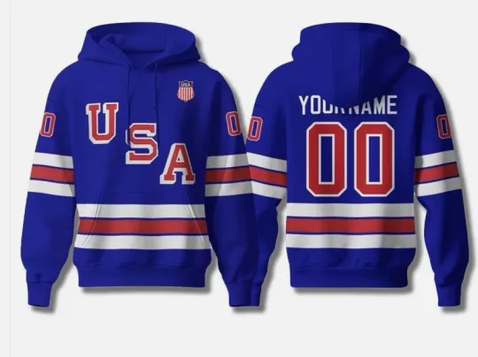 Discover Personalized USA Hockey 2026 Blue 3D Hoodie Pullover