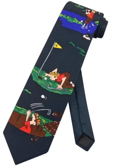 Golf Neck Tie featuring Golfer in Action on Golf Course