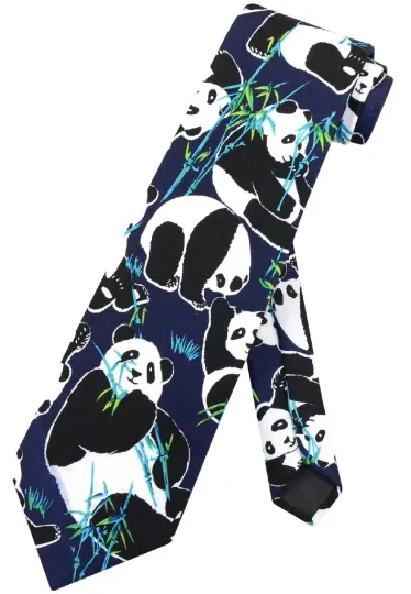 Discover Panda Bears Men's Necktie with Bamboo Leaf Design