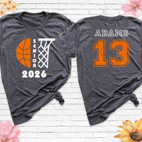 Discover Senior Basketball Tshirt Custom Name Number Tee, Basketball Mom Shirt, Class of 2026, Senior Night Basketball Shirt, Basketball Player Shirt