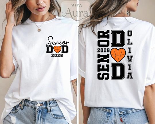 Discover Senior Dad Mom Matching 2026 Basketball Shirt, Custom Name T-Shirt, Personalized Graduation Game Day