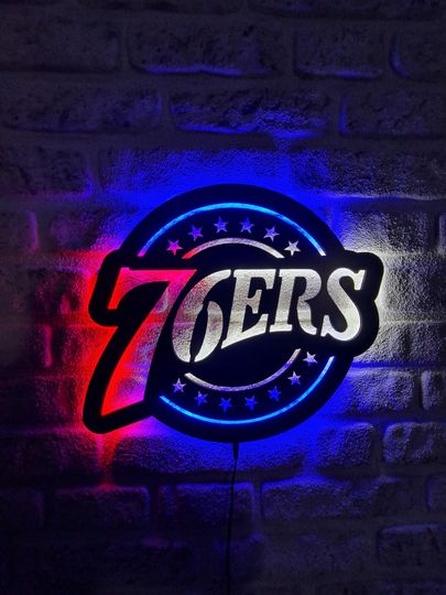 Philadelphia 76ers Basketball Team Led Lighted Sign, Sleek Illuminated Wall Decor, Great Gift For Basketball Lovers, Christmas Gift