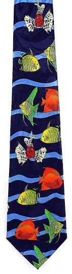 Discover Fish Wave Men's Neck Tie with Sea Ocean and Tropical Fish Pattern