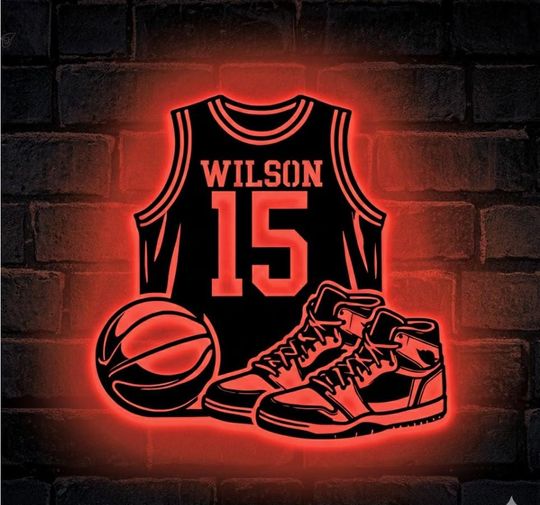 Discover Basketball Team Gift, Custom Jersey & Shoe Neon Sign, Personalized Sports Lover Light,Gamer Room Decor,Sports Wall Art,Birthday Gift for Him