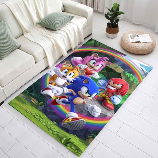 Discover Sonic the Hedgehog Rug: Colorful Cartoon Polyester Decor