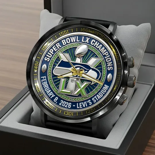 Seahawks 2025 Super Bowl LX Champions Black Stainless Steel Watch