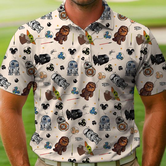 R2D2 BB8 Droid Chewbacca Stormtrooper Balloon Polo Shirt, Vintage Star Wars Polo, Father's Day Gift