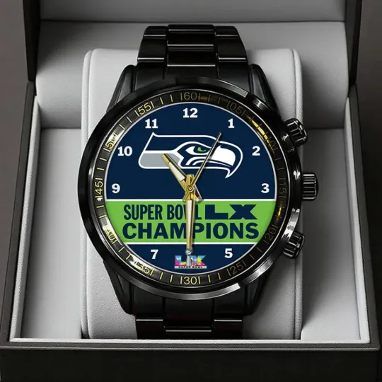 Seahawks Black Stainless Steel Watch