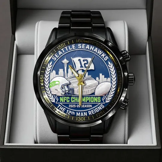 Seahawks Black Stainless Steel Watch