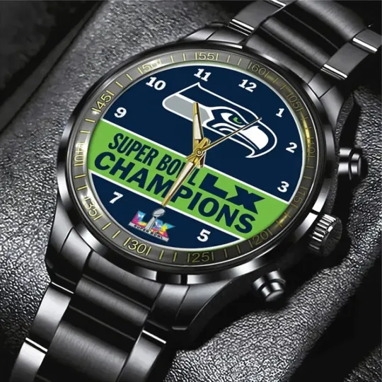 Seahawks 2025 SB LX Champions Black Stainless Steel Watch