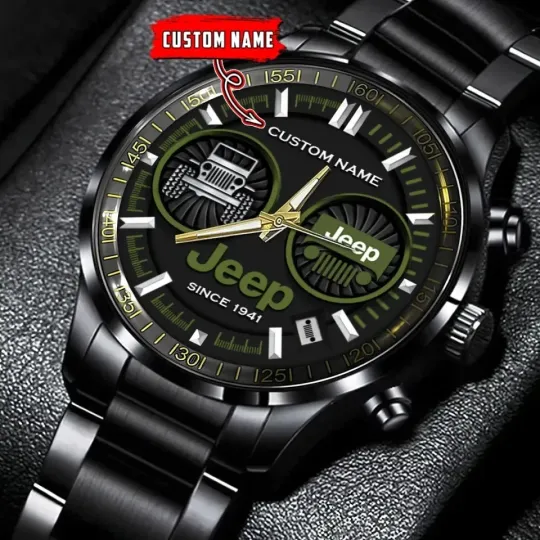 Discover Personalized Jeep Car Racing Black Stainless Steel Watch For Men Box Included