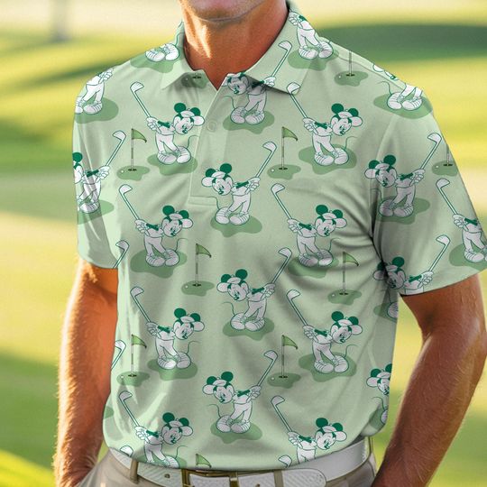 Discover Mickey Swing Golf Polo Shirt, Father's Day Gift, Mens Mickey Mouse Golf Polo Shirt, Funny Short Sleeve Golfer Polo Shirt
