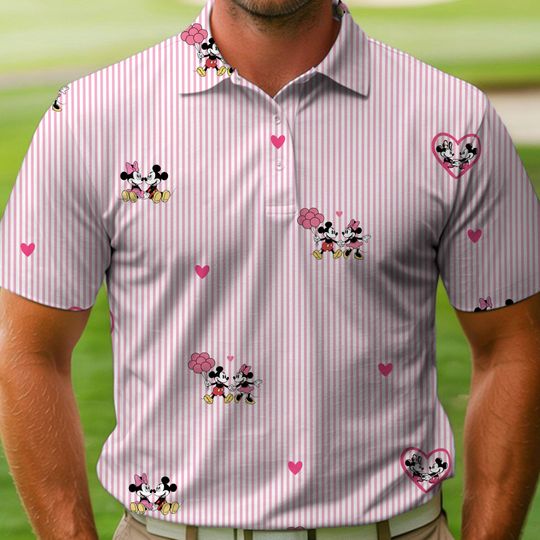 Discover Mickey Minnie Couple Heart Valentine Polo Shirt, Father's Day Gift, Golf Lovers Short Sleeve Shirt, Valentine Gifts