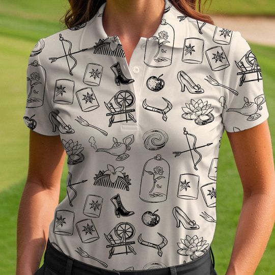 Discover Rapunzel Aurora Mulan Jasmine Belle Princess Tiana Sketch Crown Polo Shirt, Disney Princess Short Sleeve Shirt, Father's Day Gift