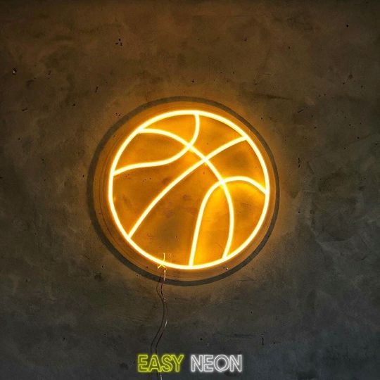 Discover Basketball Neon Sign  Orange LED Basketball Light for Sports Bar, Gym, Kids Room, NBA Fan Cave Decor