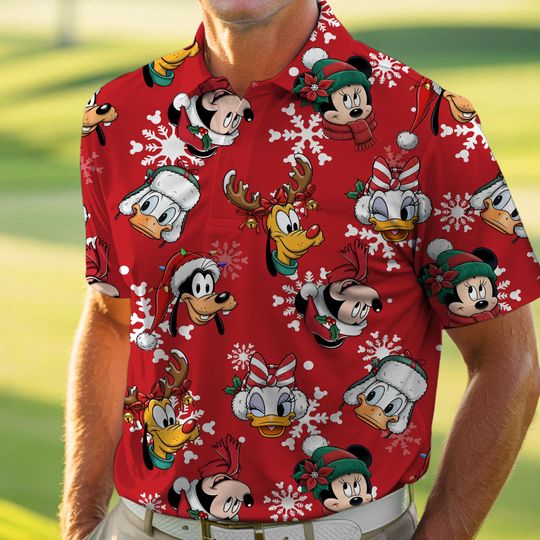 Discover Mickey Minnie Donald Pluto Goofy Big Face Reindeer Santa Polo Shirt, Xmas Holiday Golf Lovers Short Sleeve Shirt, Dad Christmas Gifts