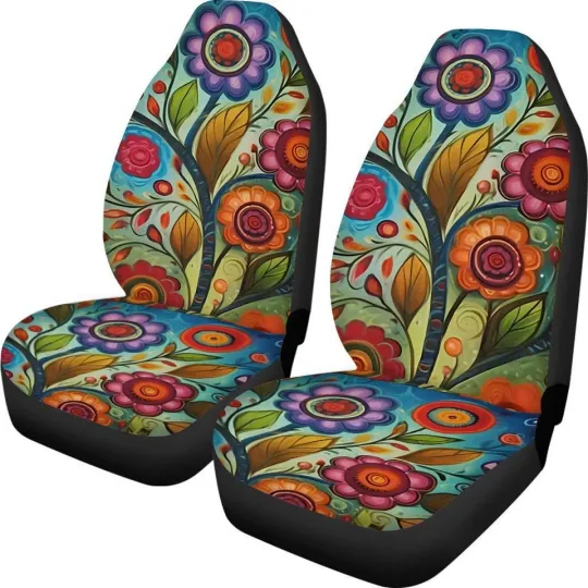 Discover Colorful Flower Car Seat Cover Set - Front Seat Protector