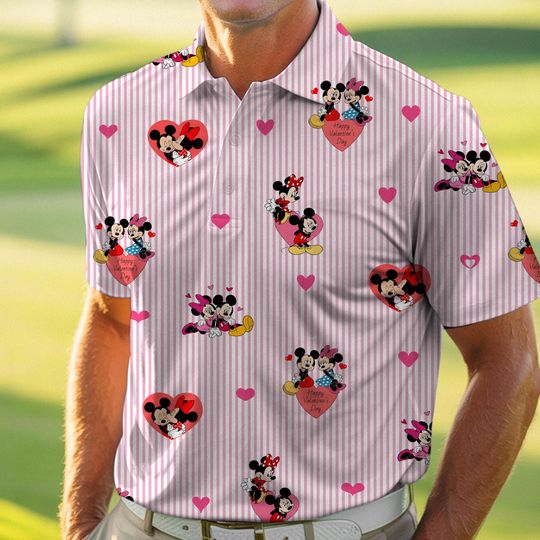 Discover Mickey Minnie Couple Valentine Polo Shirt, Father's Day Gift, Golf Lovers Short Sleeve Shirt, Valentine Gifts