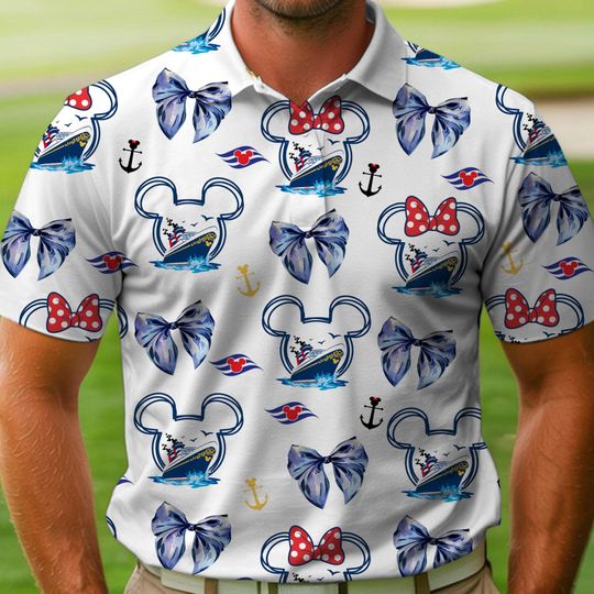 Discover Disney Coquette Bow Mickey Friend Cruise Line Polo Shirt, Father's Day Gift, Xmas Holiday Golf Lovers Shirt, Dad Christmas Gifts