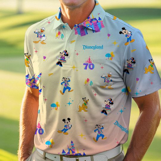 Discover Disneyland 70th Celebrity Polo Shirt, Father's Day Gift, Xmas Holiday Golf Lovers Short Sleeve Shirt, Dad Christmas Gifts