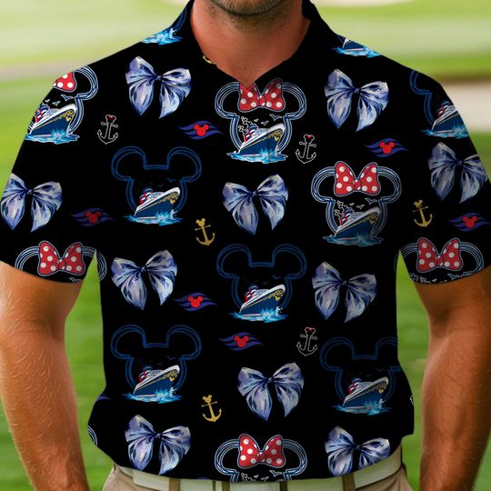 Discover Disney Coquette Bow Mickey Friend Cruise Line Polo Shirt, Father's Day Gift, Xmas Holiday Golf Lovers Polo Shirt, Dad Christmas Gifts