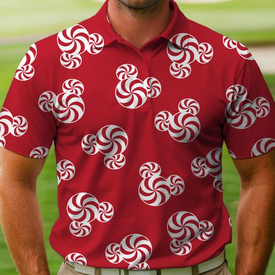 Discover Mickey Candy Cane Peppermint Polo Shirt, Xmas Holiday Golf Lovers Short Sleeve Shirt, Dad Christmas Gifts