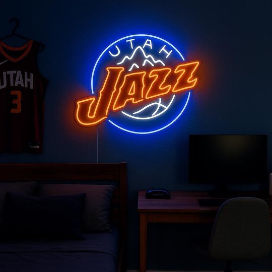 Discover Jazz Neon Sign for Game Room  Sports Wall Art for Basketball Fans, Man Cave Decor, Gamer Lounge LED Light Gift for Him