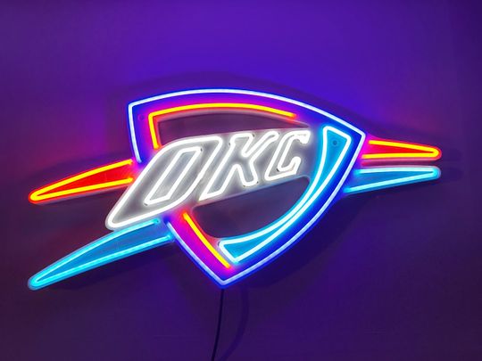 Discover Oklahoma City Thunder Neon LED Sign, Bright Lights, Perfect for Man Caves, Bedrooms, Gaming Setups, Unique Gift for OKC Basketball Fans
