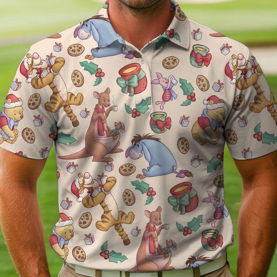Discover Winnie The Pooh Milk & Cookies Polo Shirt, Father's Day Gift, Xmas Holiday Golf Lovers Short Sleeve Shirt, Dad Christmas Gifts
