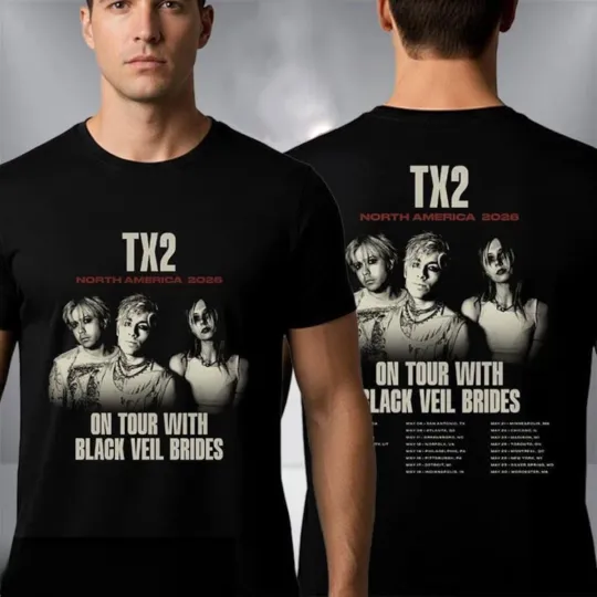 Discover TX2 North America Tour 2026 Shirt Black Veil Brides Merch Unisex Sizes S To 5XL