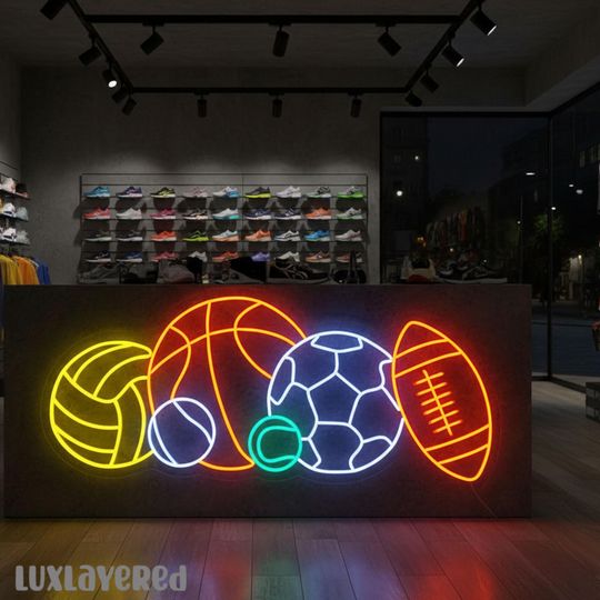 Discover Sports Neon Sign: LED Wall Decor for Sports Lovers, Basketball, Soccer, Football, Volleyball Neon Lights for Game Room, Gift for Athletes