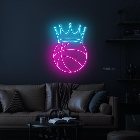 Discover Basketball with Crown Neon Sign, Basketball with Crown LED Light, Champion LED Neon Art, Sports Event Decor, Game Room Art, Sports Shop Art